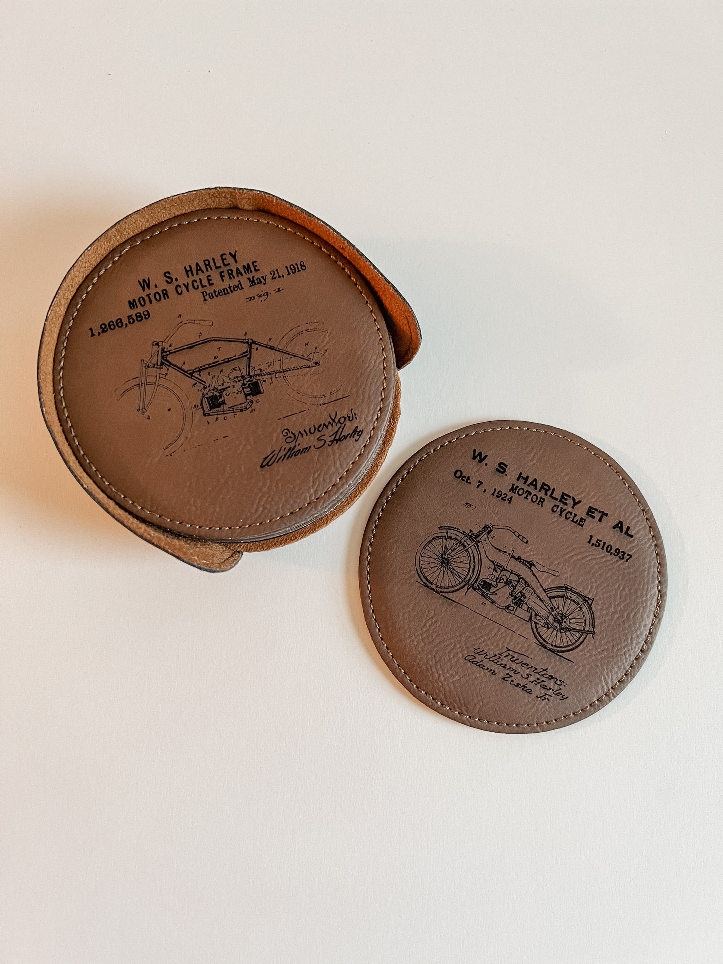 Harley Davidson Motorcycle Patent Coasters // Set of 6 Coasters // Leather Coasters // Harley Motorcycle // Motorcycle Decor