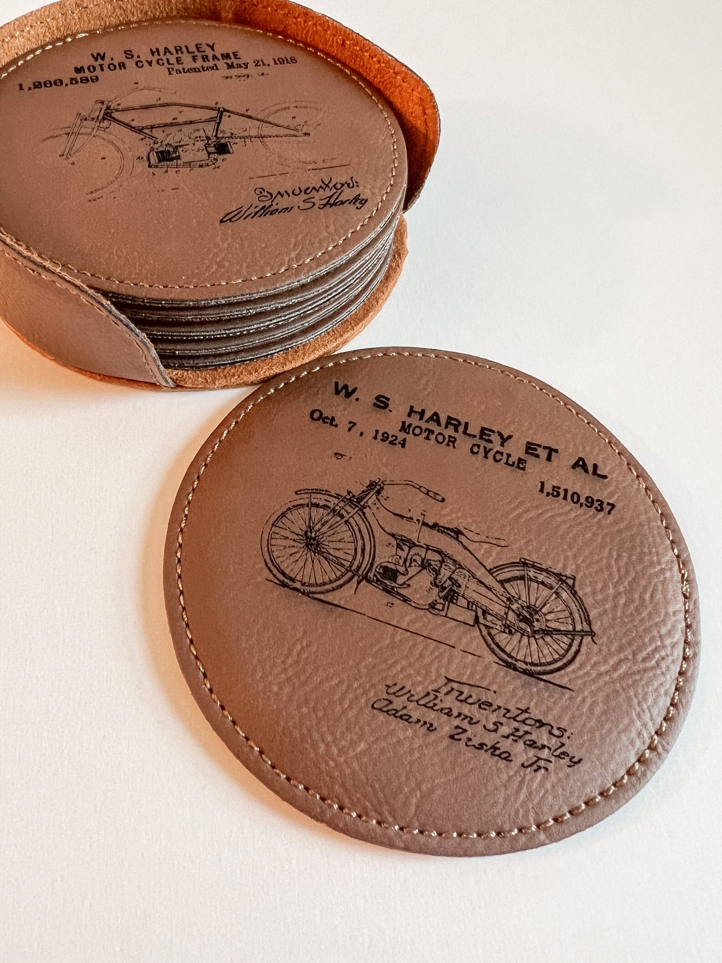 Harley Davidson Motorcycle Patent Coasters // Set of 6 Coasters // Leather Coasters // Harley Motorcycle // Motorcycle Decor