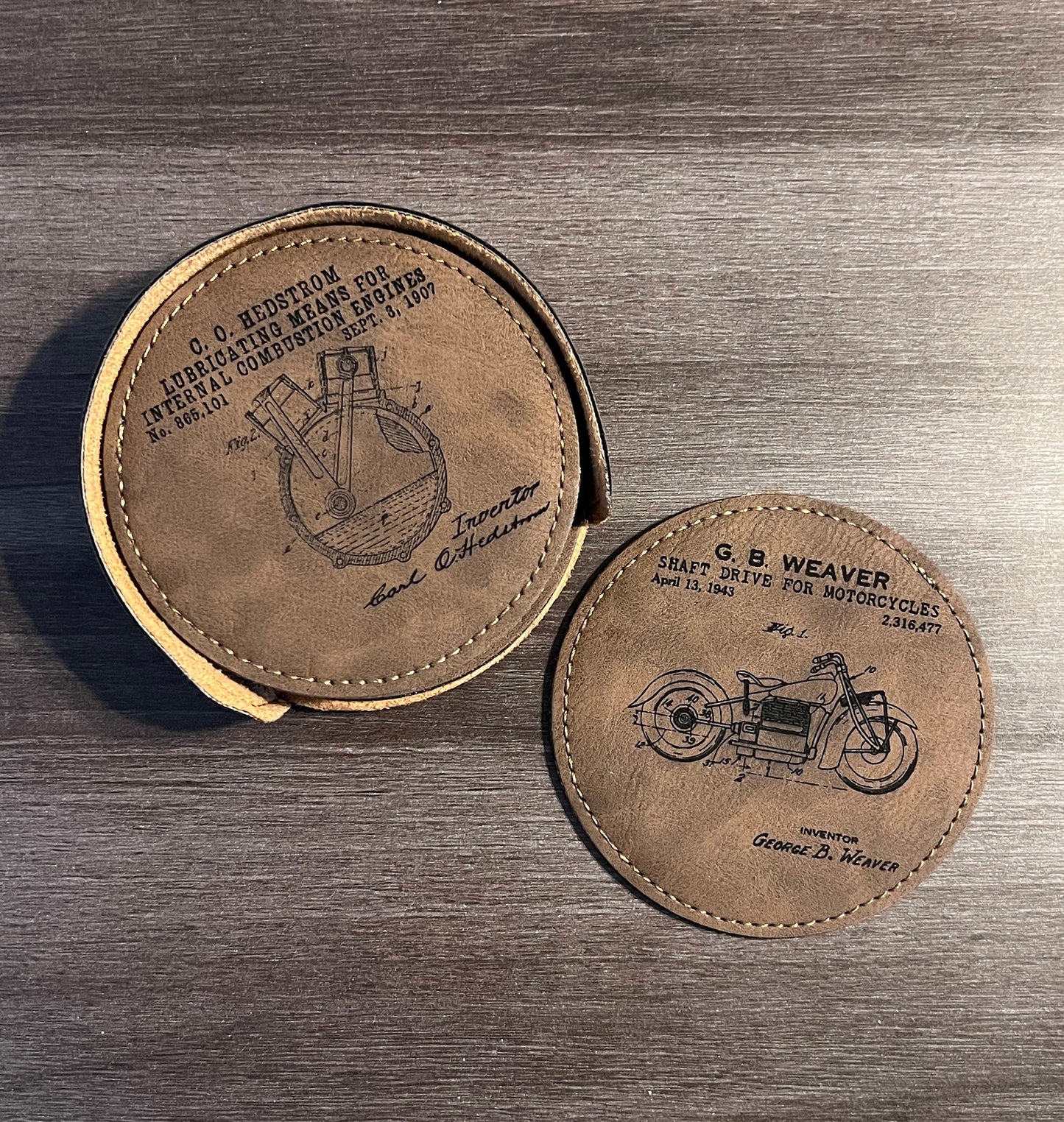 Indian Motorcycle Patent Coasters // Set of 6 Coasters // Leather Coasters // Indian Motorcycle // Motorcycle Decor